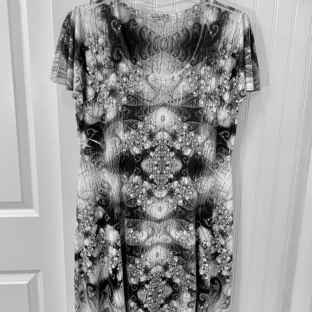 One World Boho Chic Dress Black/White, Sz PL.